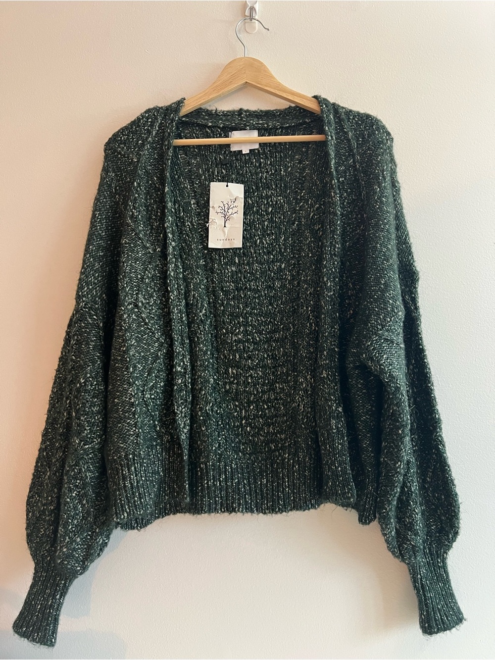sundays Forest Green Open-Front Knit Cardigan